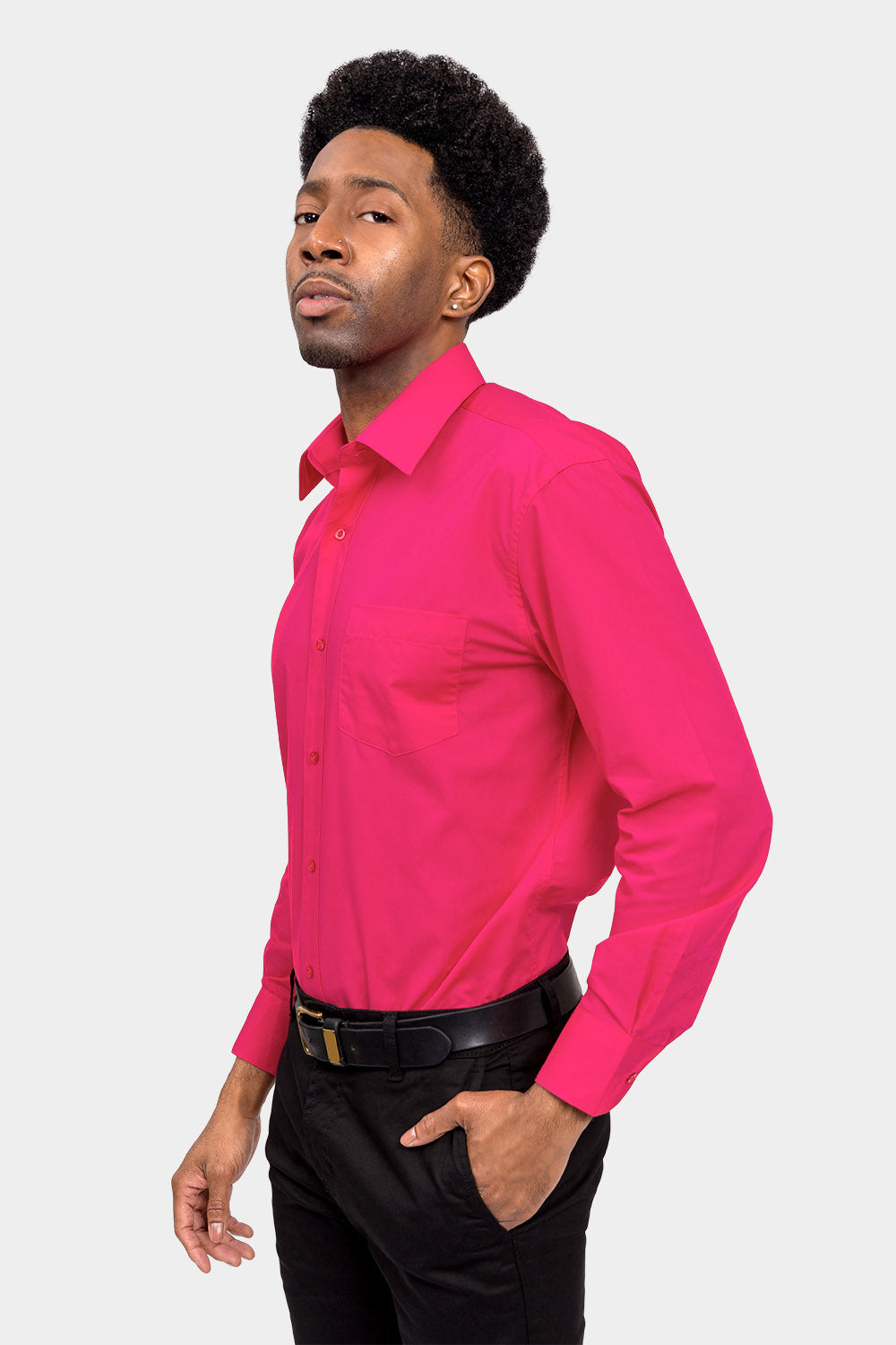 Men's Basic Solid Color Button Up Dress Shirt (Fuchsia) Fuchsia / Medium/15-15.5 Neck/32-33 Sleeve Men's Basic Solid Color Button Up Dress Shirt (Fuchsia) Fuchsia / Medium/15-15.5 Neck/32-33 Sleeve