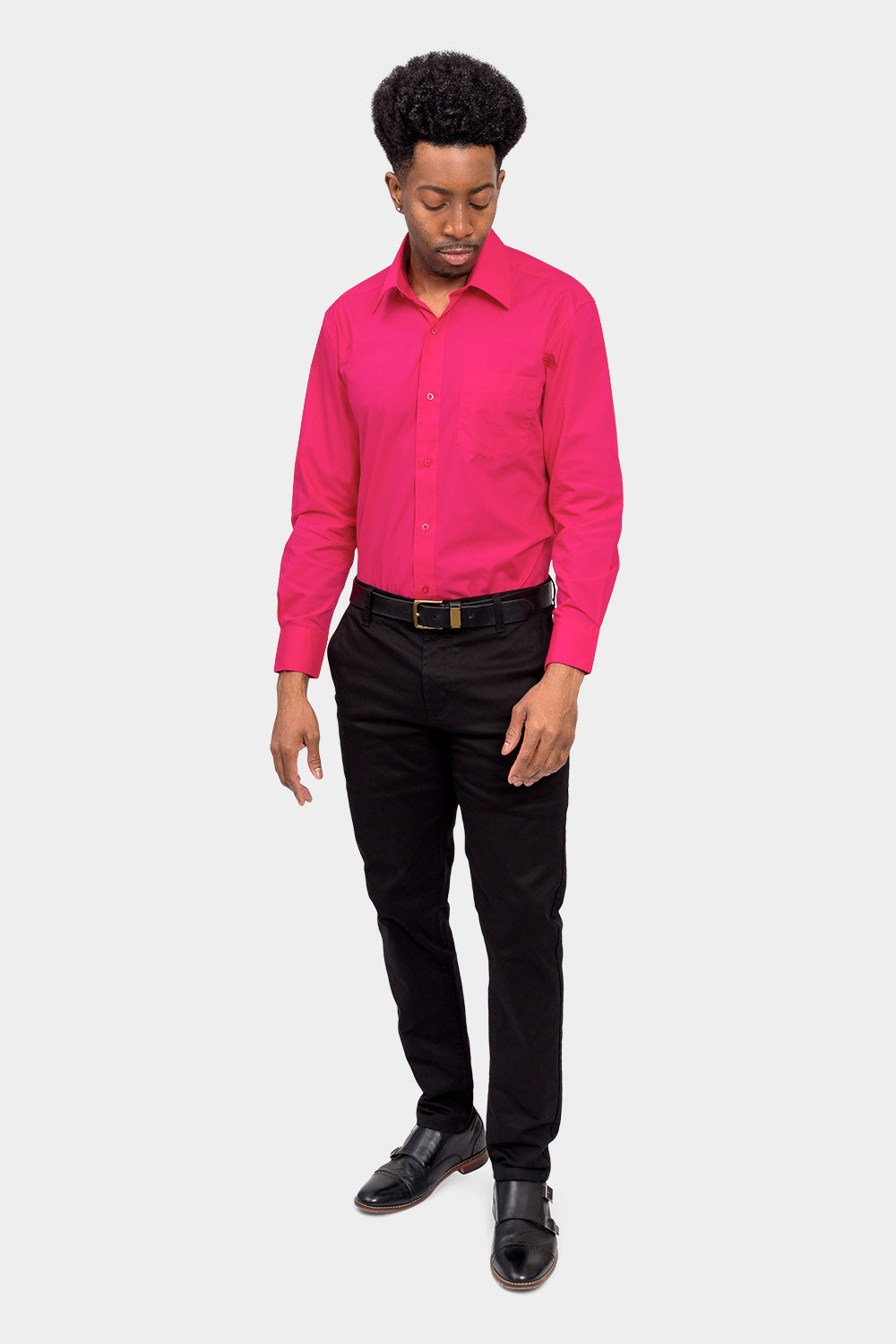 Men's Basic Solid Color Button Up Dress Shirt (Fuchsia) Fuchsia / Medium/15-15.5 Neck/32-33 Sleeve Men's Basic Solid Color Button Up Dress Shirt (Fuchsia) Fuchsia / Medium/15-15.5 Neck/32-33 Sleeve