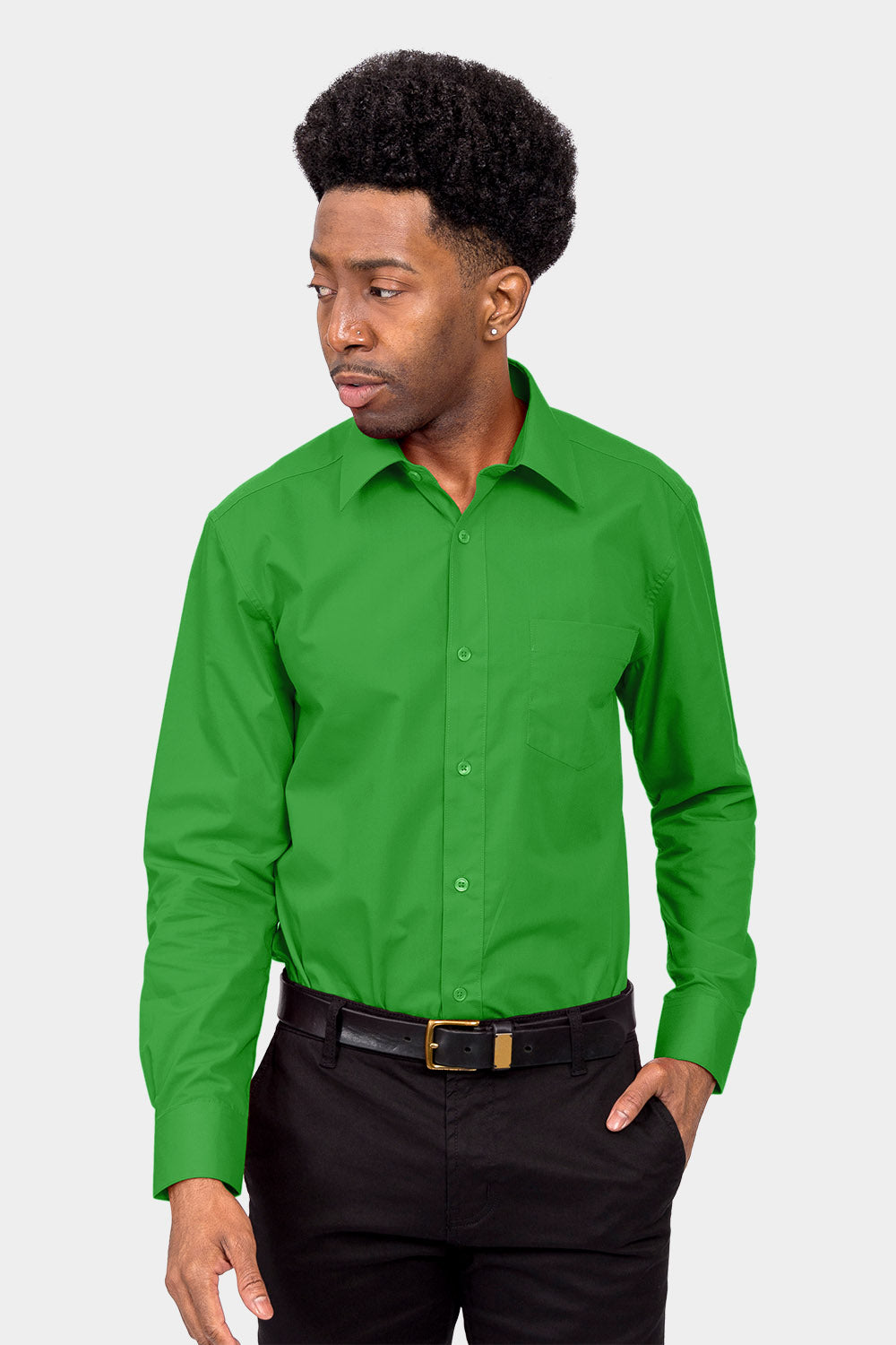 Men's Basic Solid Color Button Up Dress Shirt (Green) GStyle USA