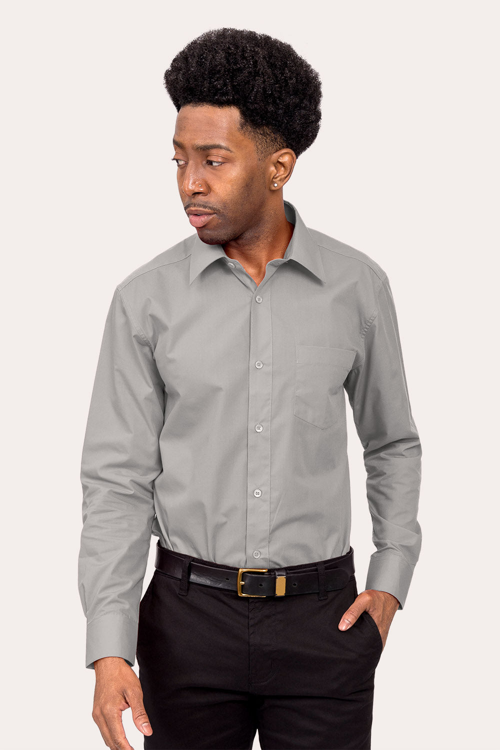 Men's Basic Solid Color Button Up Dress Shirt (Grey) Grey / X-Large/17-17.5 Neck/36-37 Sleeve Men's Basic Solid Color Button Up Dress Shirt (Grey) Grey / X-Large/17-17.5 Neck/36-37 Sleeve