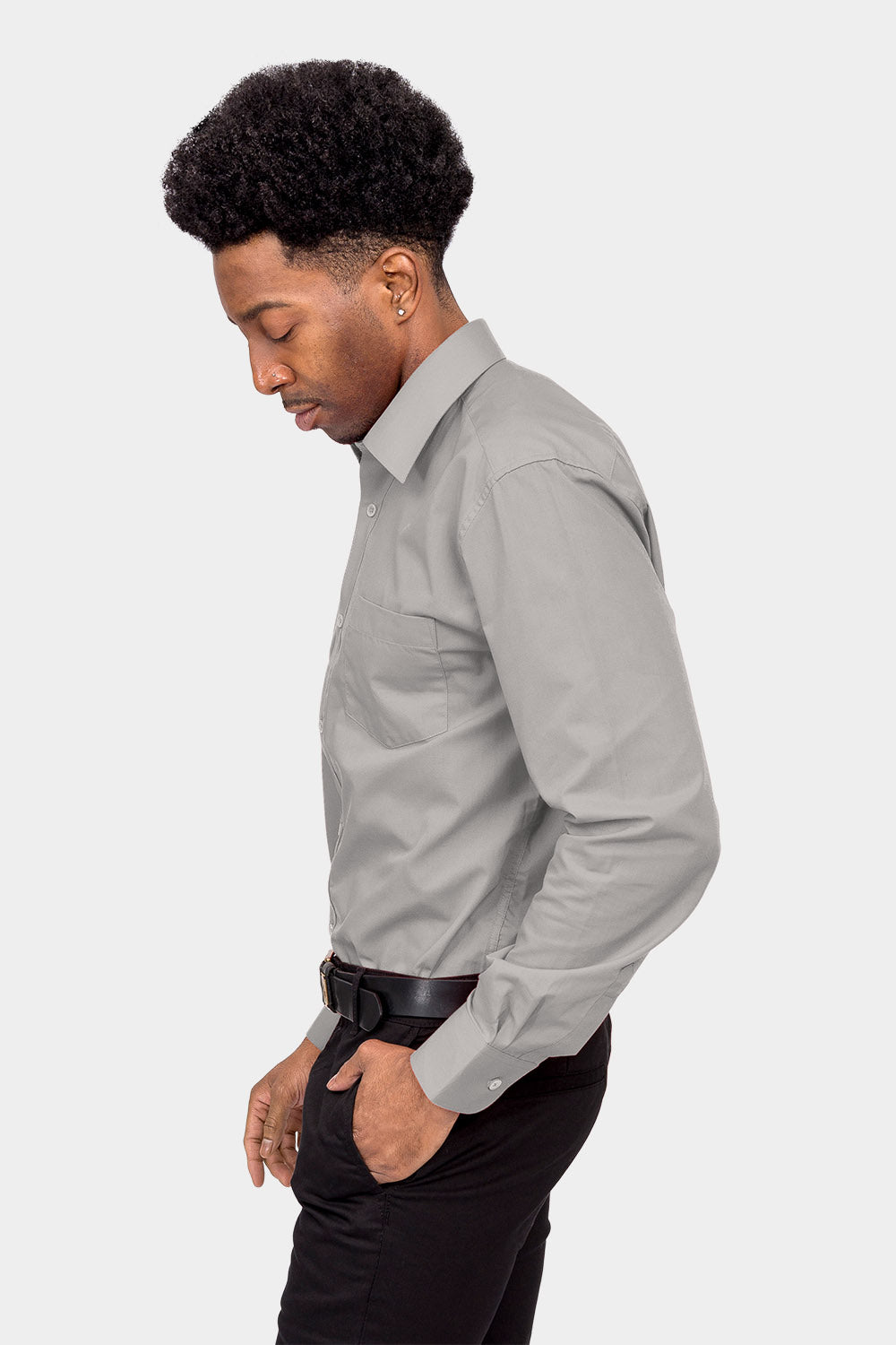 Men's Basic Solid Color Button Up Dress Shirt (Grey) Grey / X-Large/17-17.5 Neck/36-37 Sleeve Men's Basic Solid Color Button Up Dress Shirt (Grey) Grey / X-Large/17-17.5 Neck/36-37 Sleeve