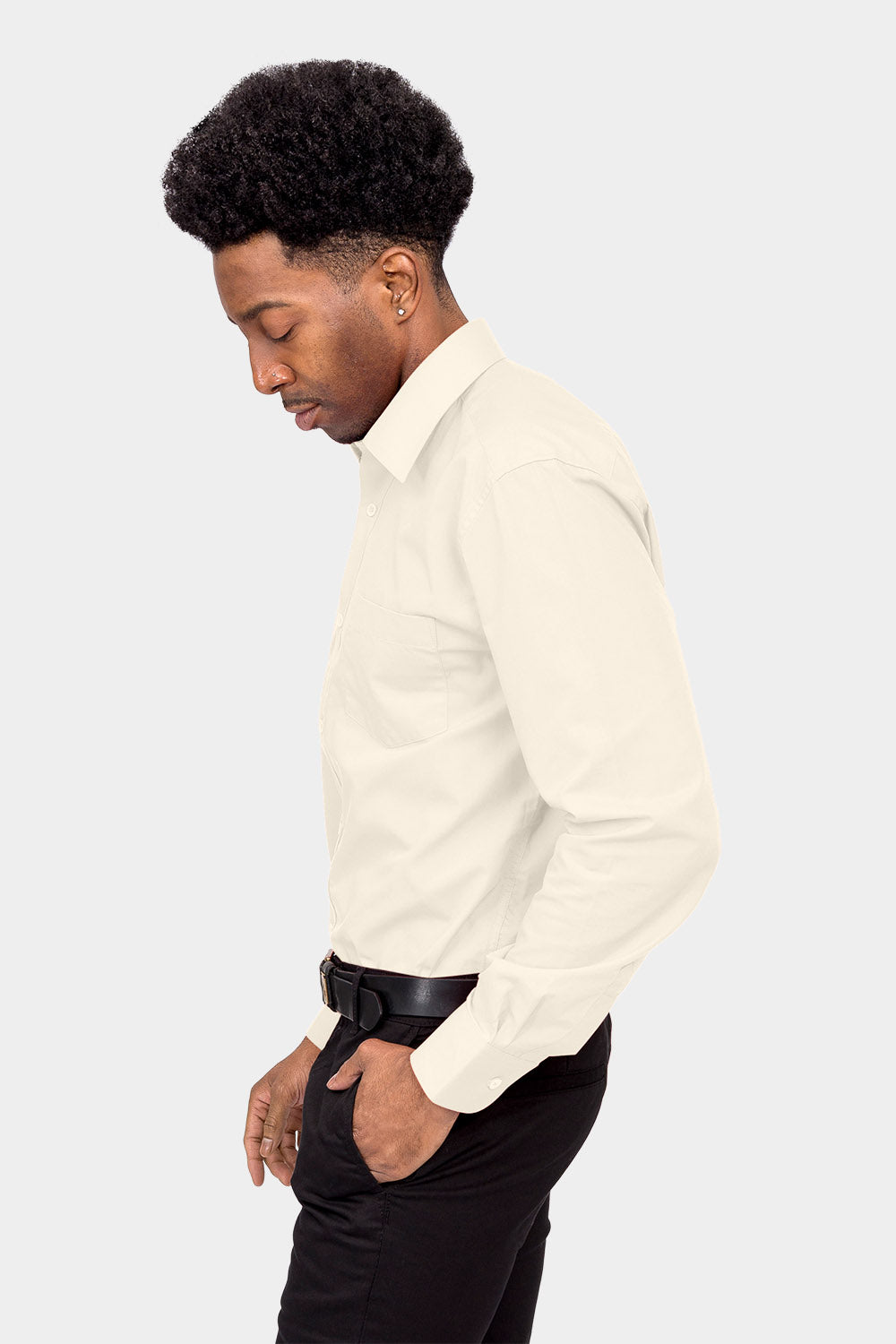 Men's Basic Solid Color Button Up Dress Shirt (Ivory), Ivory / Large/16-16.5 Neck/32-33 Sleeve Men's Basic Solid Color Button Up Dress Shirt (Ivory), Ivory / Large/16-16.5 Neck/32-33 Sleeve