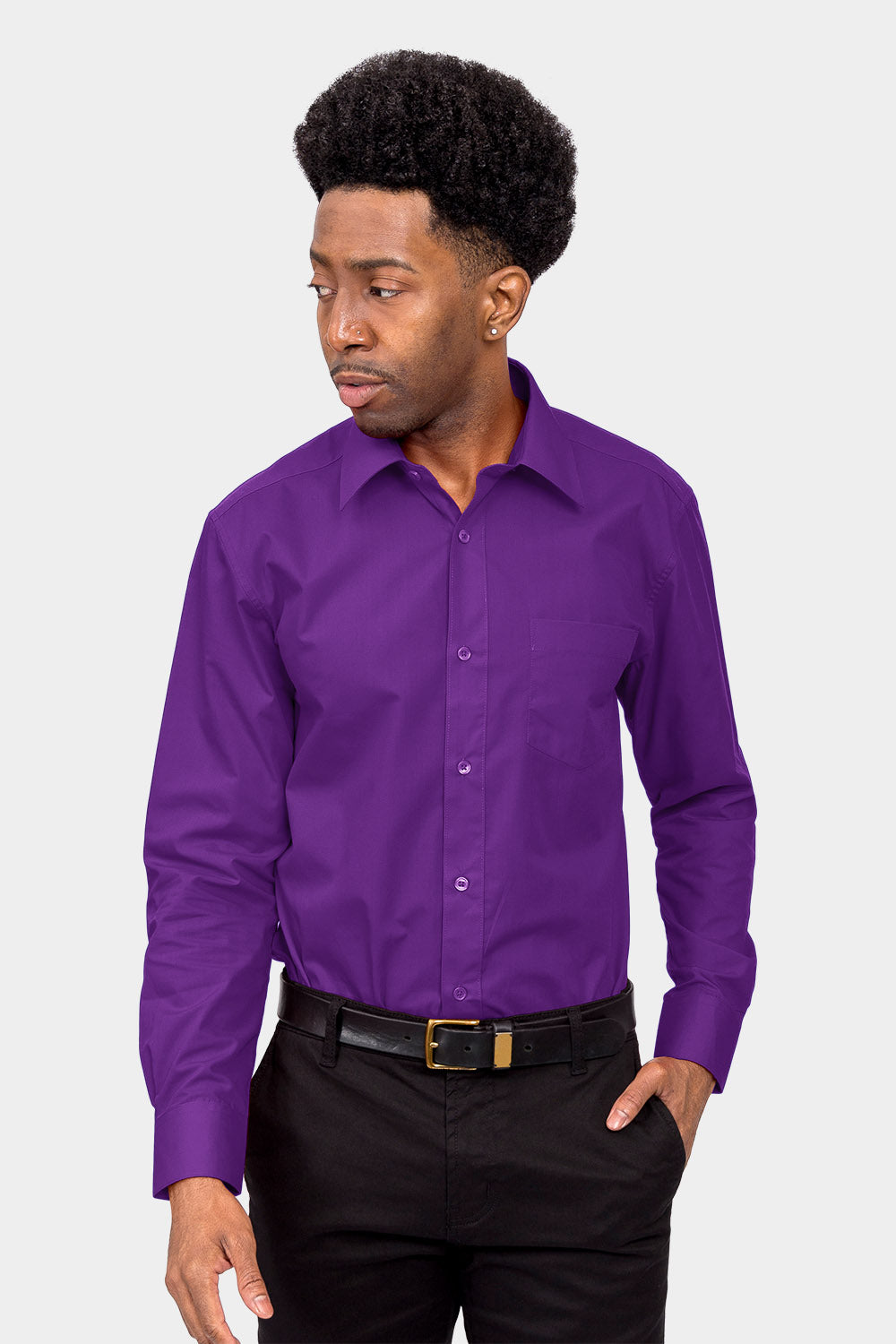 Men's Basic Solid Color Button Up Dress Shirt (Purple) – G-Style USA