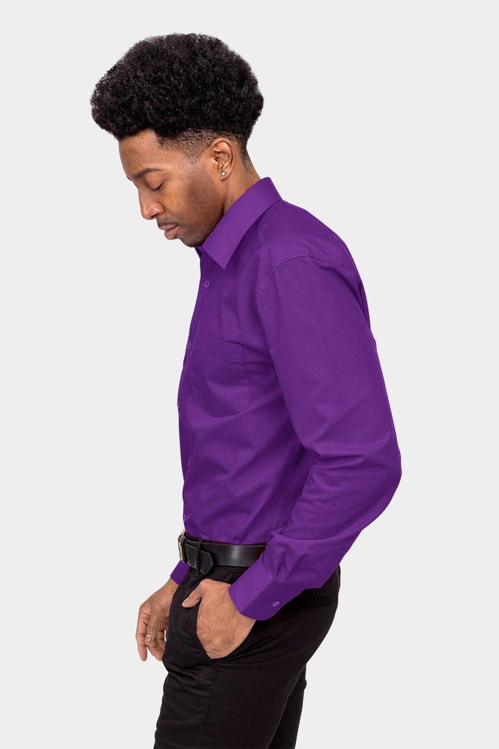 Men's Basic Solid Color Button Up Dress Shirt (Purple) – G-Style USA
