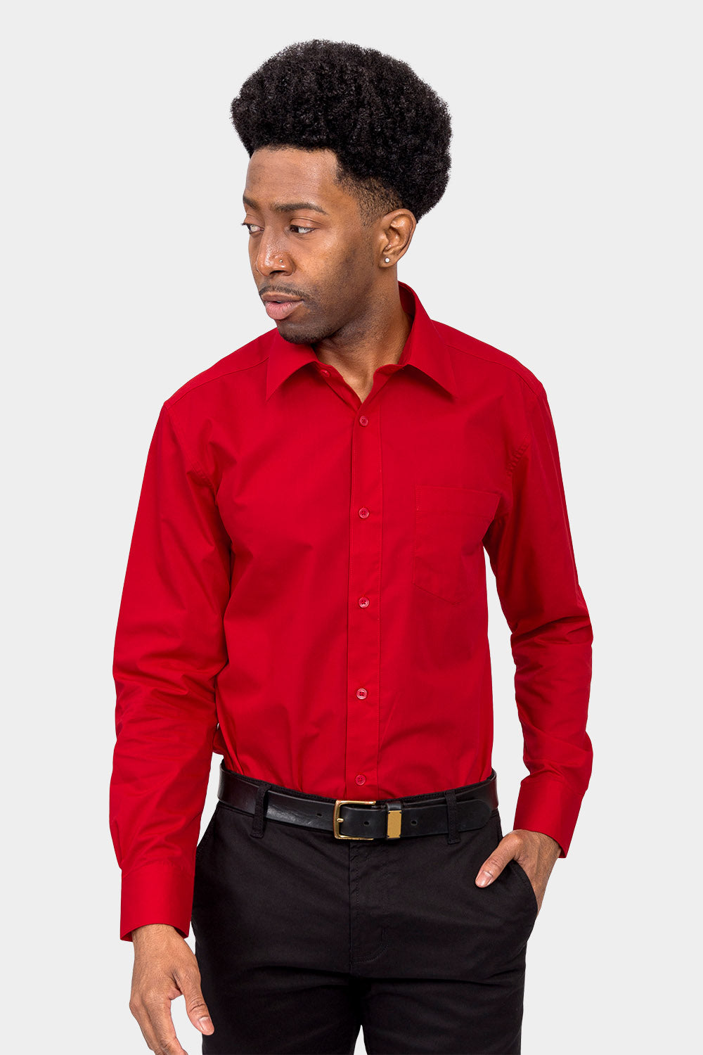 mens red dress shirt Men's Basic Solid Color Button Up Dress Shirt (Red), Red / Large/16-16.5 Neck/34-35 Sleeve