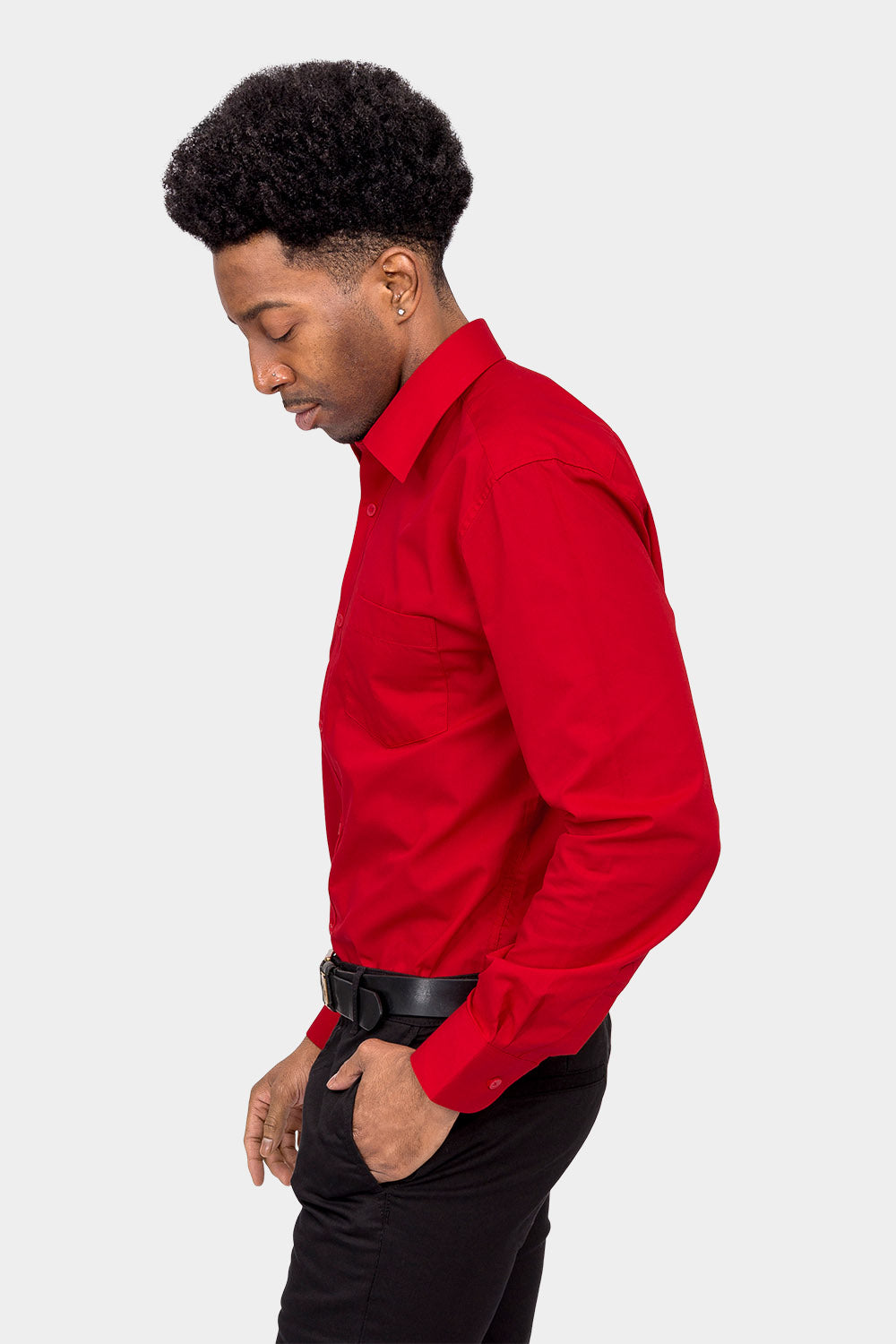 red dress shirt Men's Basic Solid Color Button Up Dress Shirt (Red), Red / Large/16-16.5 Neck/34-35 Sleeve