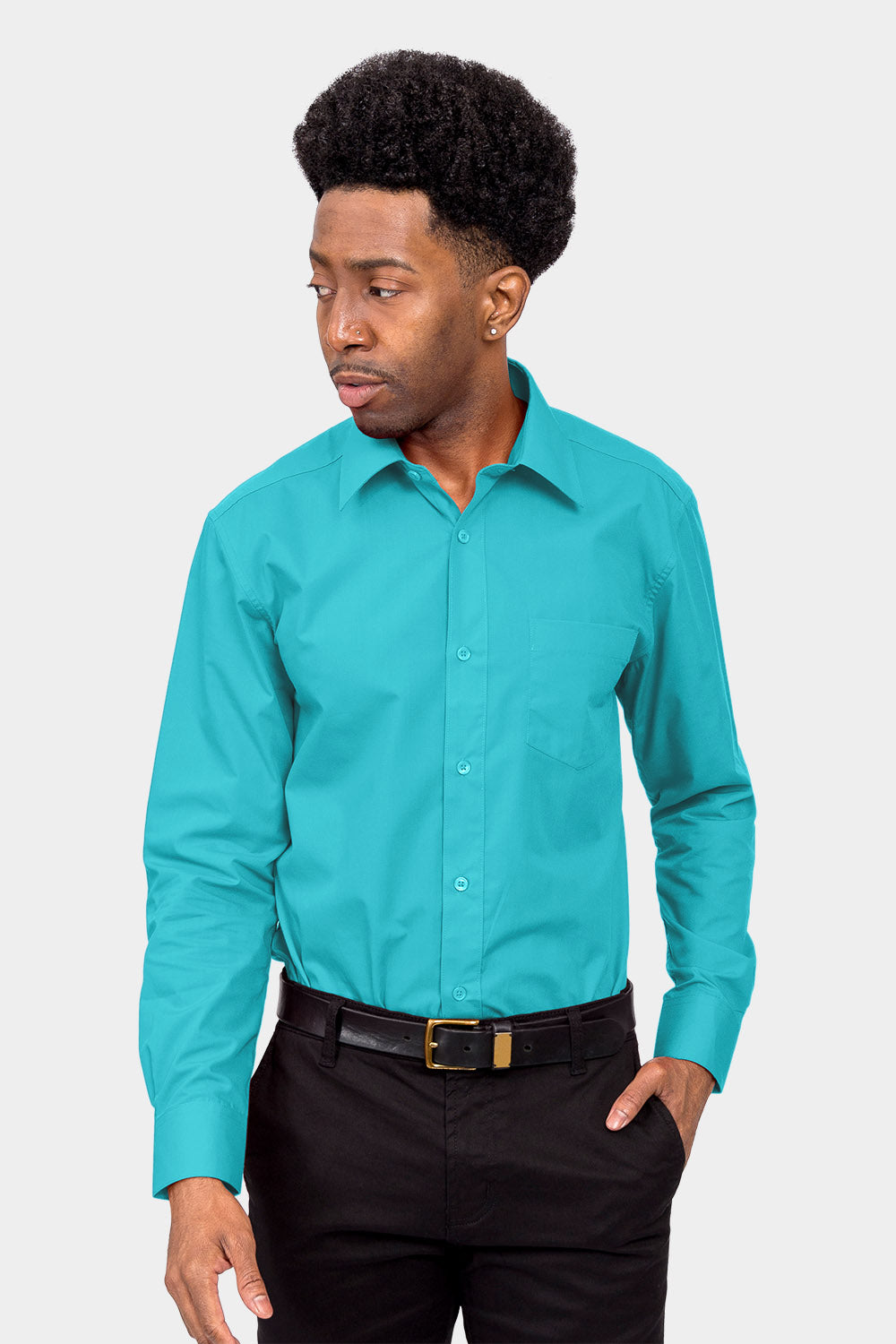 Men's Basic Solid Color Button Up Dress Shirt (Turquoise) Turquoise / Medium/15-15.5 Neck/34-35 Sleeve Men's Basic Solid Color Button Up Dress Shirt (Turquoise) Turquoise / Medium/15-15.5 Neck/34-35 Sleeve