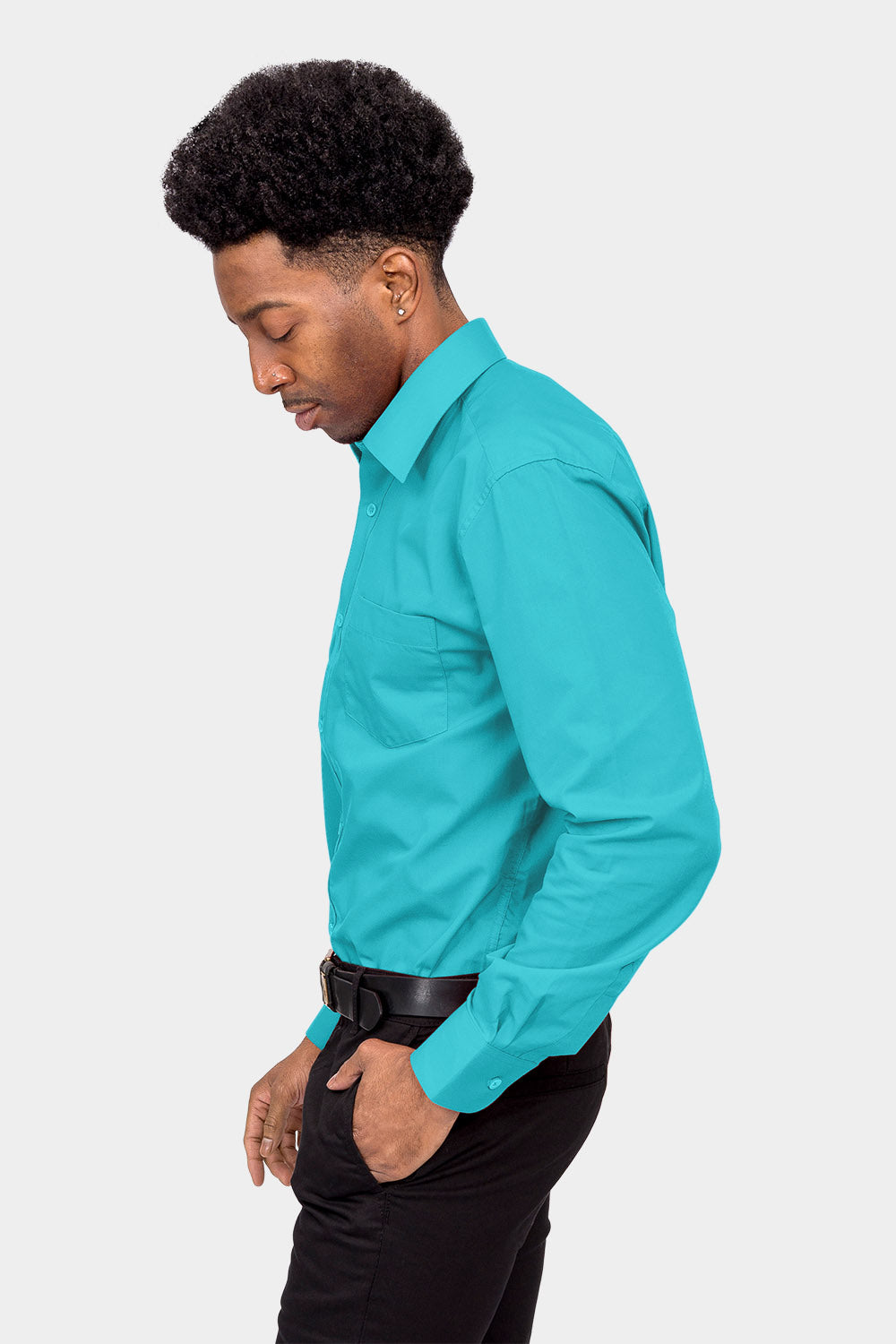 Men's Basic Solid Color Button Up Dress Shirt (Turquoise) Turquoise / Medium/15-15.5 Neck/34-35 Sleeve