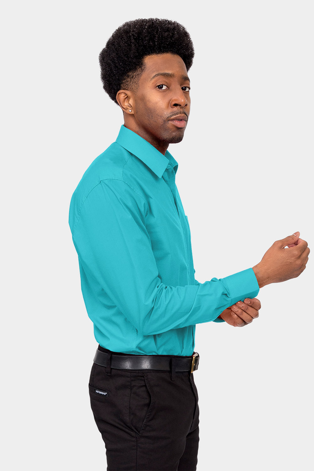 Men's Basic Solid Color Button Up Dress Shirt (Turquoise) Turquoise / Medium/15-15.5 Neck/34-35 Sleeve Men's Basic Solid Color Button Up Dress Shirt (Turquoise) Turquoise / Medium/15-15.5 Neck/34-35 Sleeve