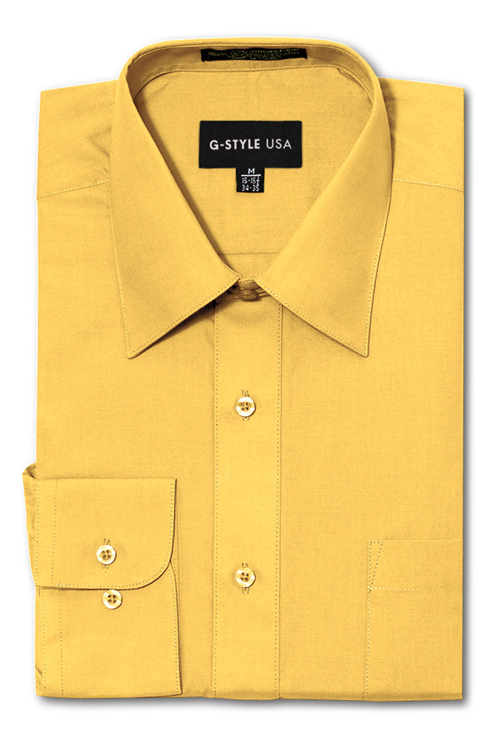 Men's Basic Solid Color Button Up Dress Shirt (Yellow) Yellow / Medium/15-15.5 Neck/34-35 Sleeve