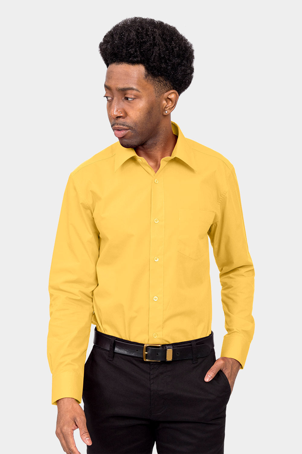 Men's Basic Solid Color Button Up Dress Shirt (Yellow) Yellow / Medium/15-15.5 Neck/34-35 Sleeve Men's Basic Solid Color Button Up Dress Shirt (Yellow) Yellow / Medium/15-15.5 Neck/34-35 Sleeve
