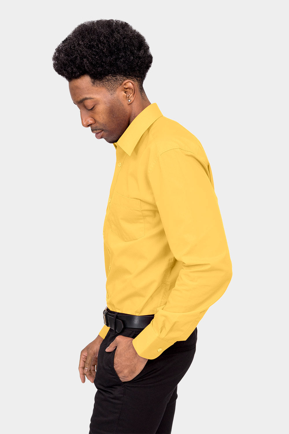 Men's Basic Solid Color Button Up Dress Shirt (Yellow) Yellow / Medium/15-15.5 Neck/34-35 Sleeve Men's Basic Solid Color Button Up Dress Shirt (Yellow) Yellow / Medium/15-15.5 Neck/34-35 Sleeve