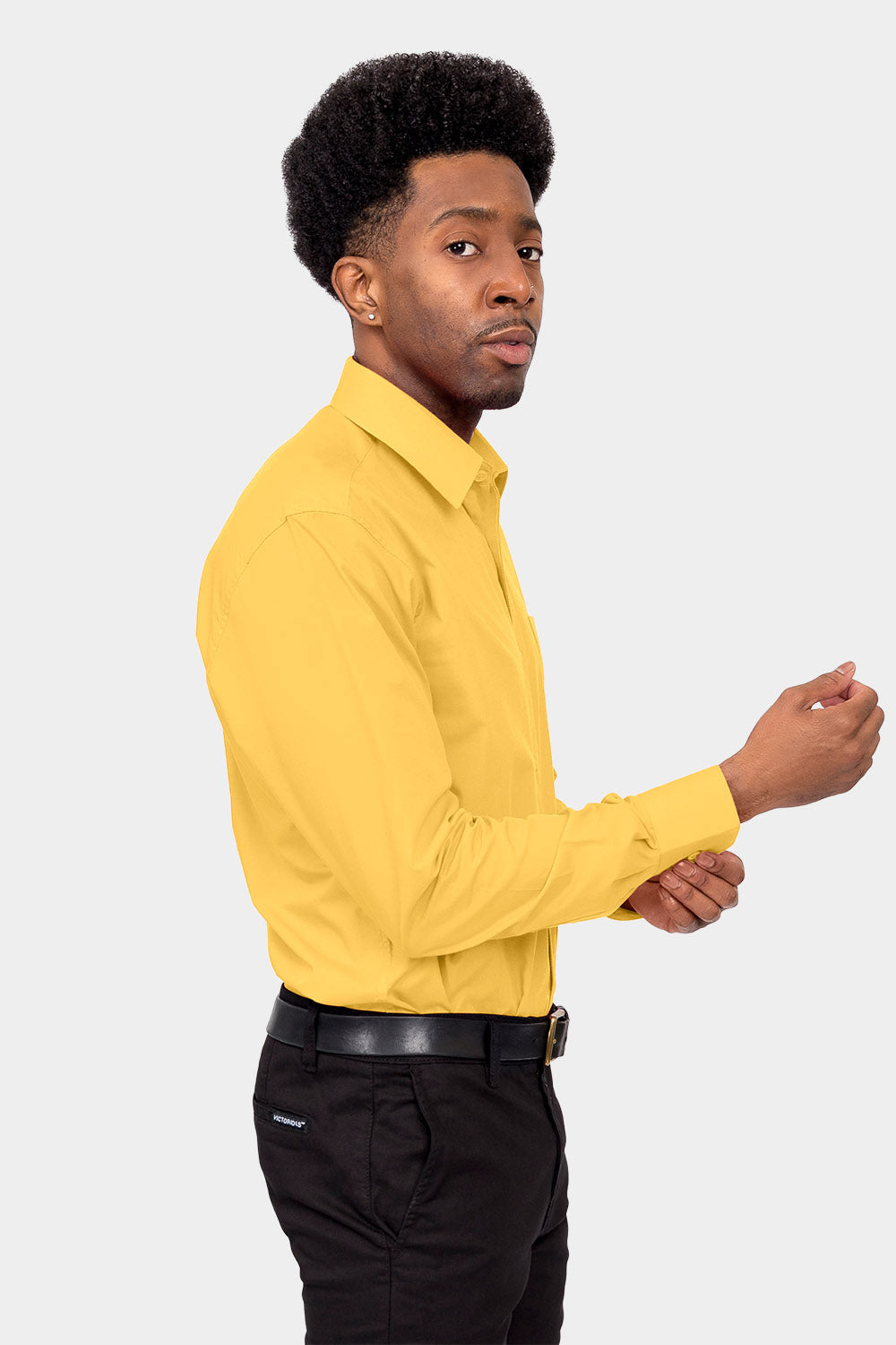 Men's Basic Solid Color Button Up Dress Shirt (Yellow) Yellow / Medium/15-15.5 Neck/34-35 Sleeve Men's Basic Solid Color Button Up Dress Shirt (Yellow) Yellow / Medium/15-15.5 Neck/34-35 Sleeve