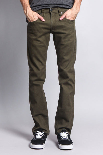 Men's Slim Fit Colored Jeans (Olive) – G-Style USA