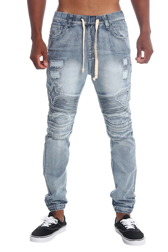 Distressed Biker Denim Jogger Pants JG870 -  – G-Style USA