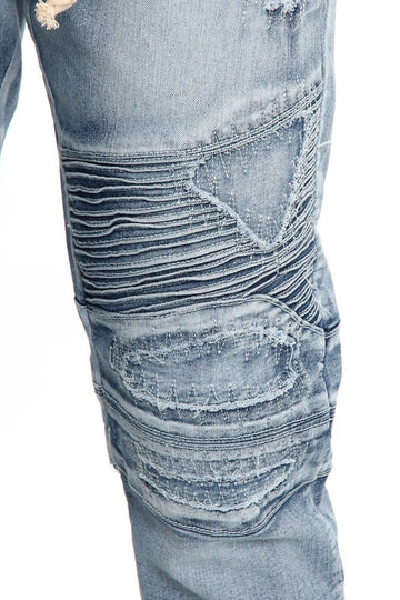 Victorious Men's Casual Distressed threadbare Moto Biker Denim Jeans DL1360