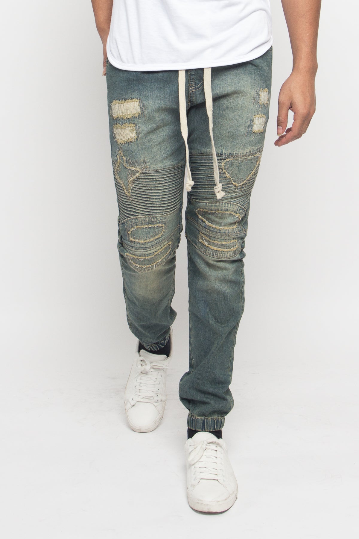 Distressed Biker Denim Jogger Pants JG870 - GStyleUSA.com