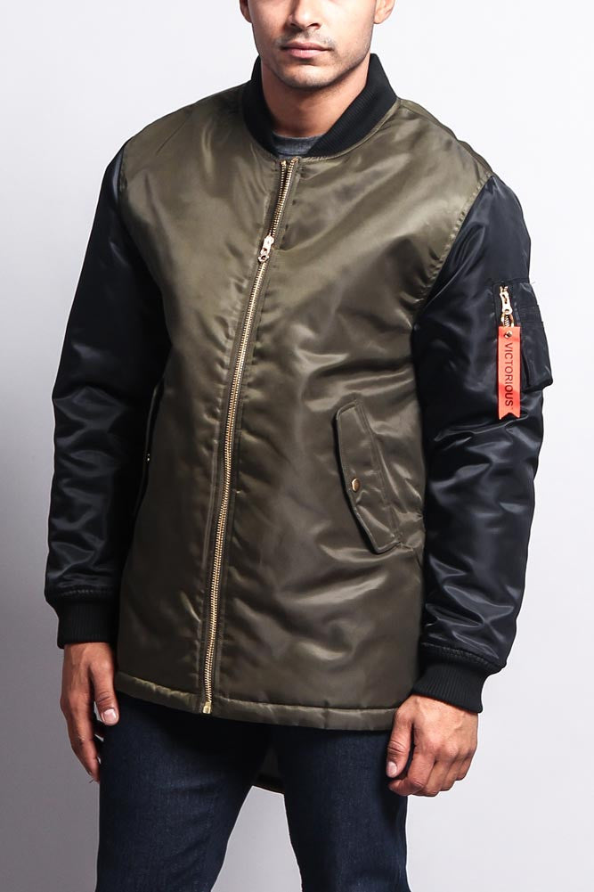 Contrast Sleeve Long Length MA-1 Bomber Jacket – G-Style USA