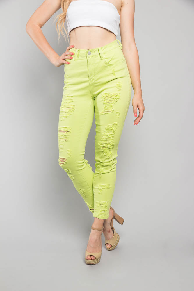 Neon yellow ripped outlet jeans