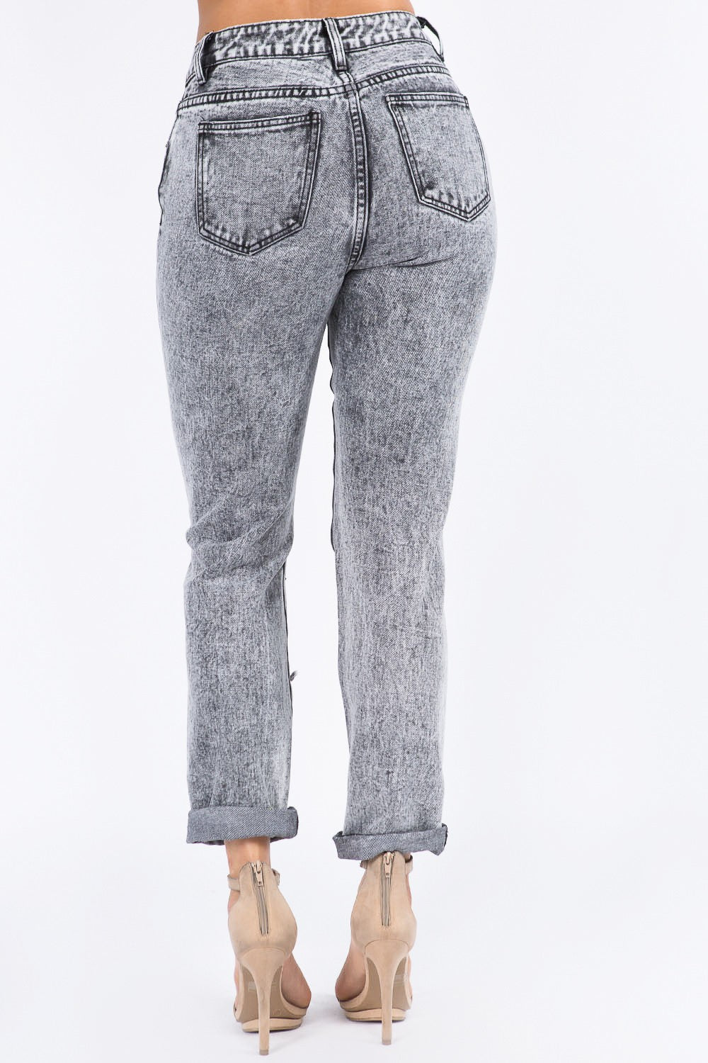 High Waist Acid Wash Mom Jeans - Main Image