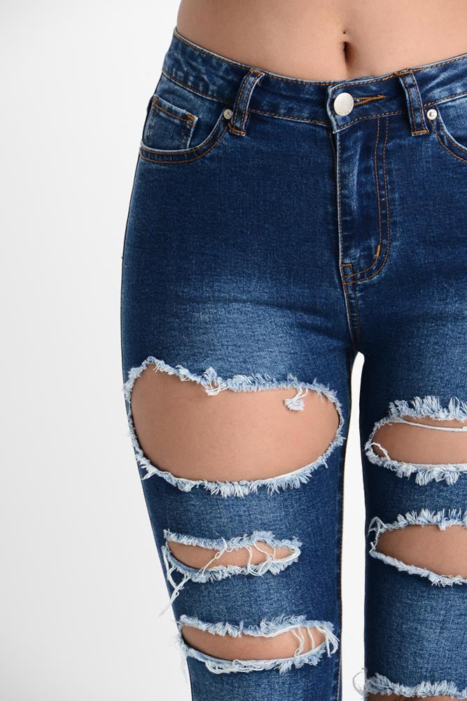 Cresay Women's High Waist Ripped Skinny Jeans - Distressed Denim, Slim Fit, Light Blue