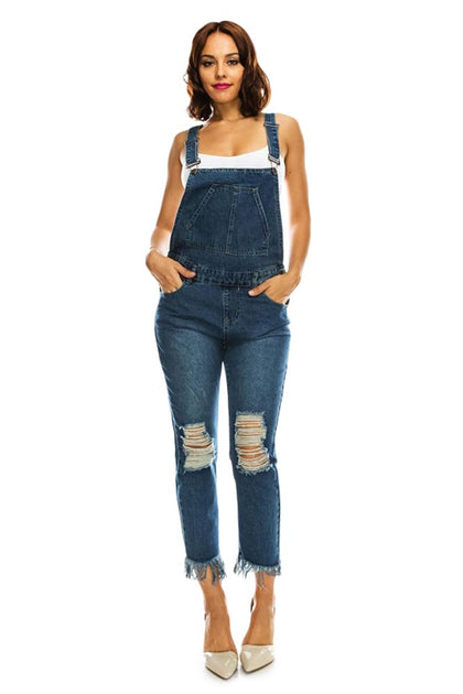 Women's Destroyed and Frayed Hem Denim Overalls – G-Style USA