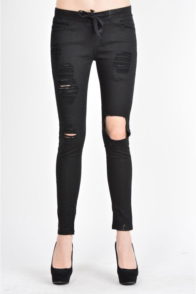 Women's Solid Torn Skinny Jogger Pants – G-Style USA