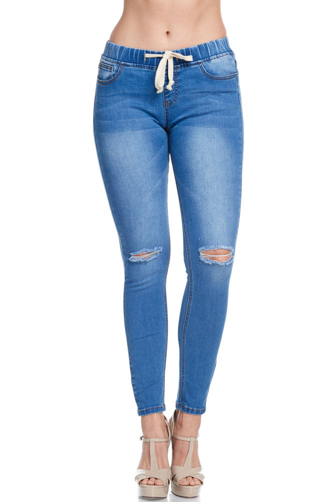 Women's Knee Slit Skinny Denim Joggers – G-Style USA