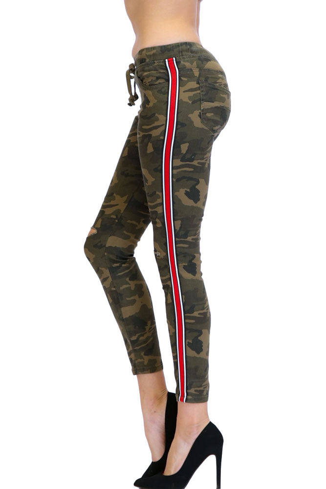 Women's Destroyed Side Striped Band Joggers – G-Style USA