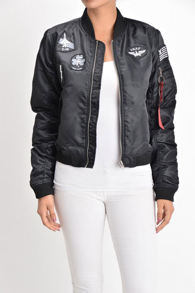 Women's Patched Flight Bomber Jacket – G-Style USA