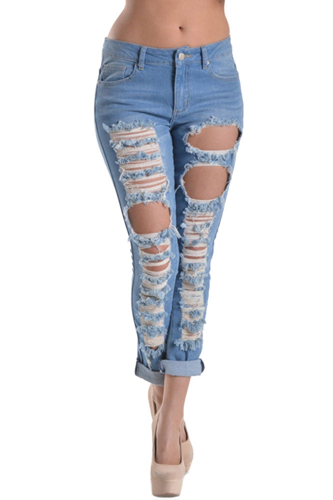 Ripped Roll-Up Skinny Jeans RJL344 - GStyleUSA.com – G-Style USA