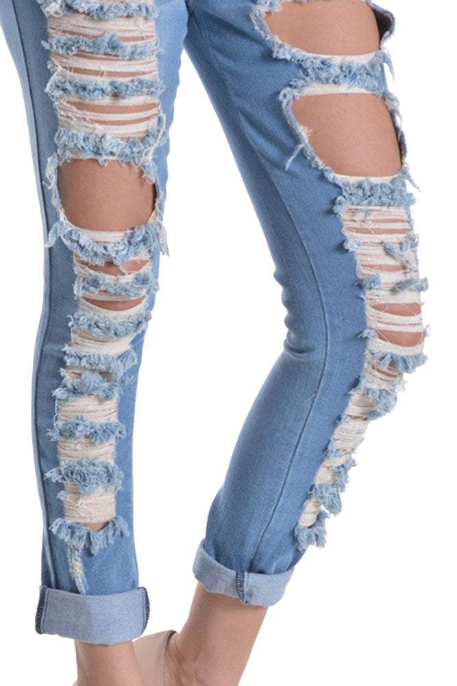 Ripped RollUp Skinny Jeans RJL344 GStyle USA