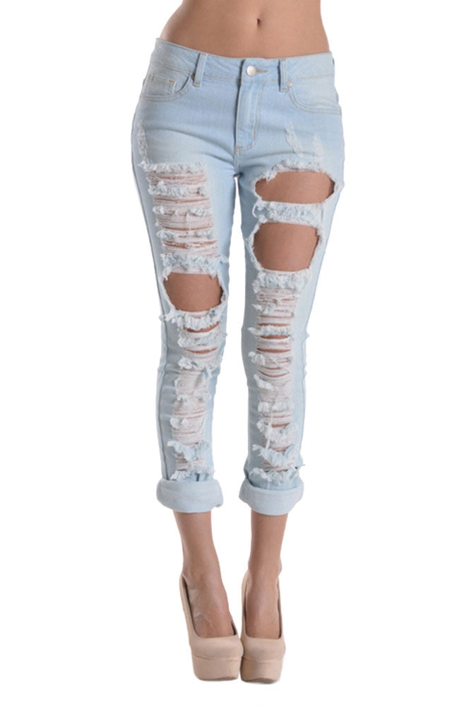 Ripped Roll-Up Skinny Jeans RJL344 - GStyleUSA.com – G-Style USA