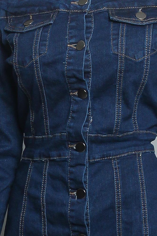 Off The Shoulder Denim Dress Dark Blue / Medium Off The Shoulder Denim Dress Dark Blue / Medium