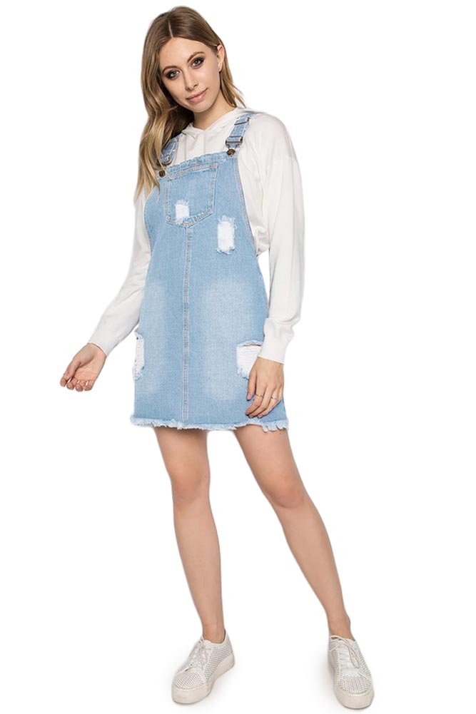 Destroyed Denim Overall Dress Light Blue / 3X-Large