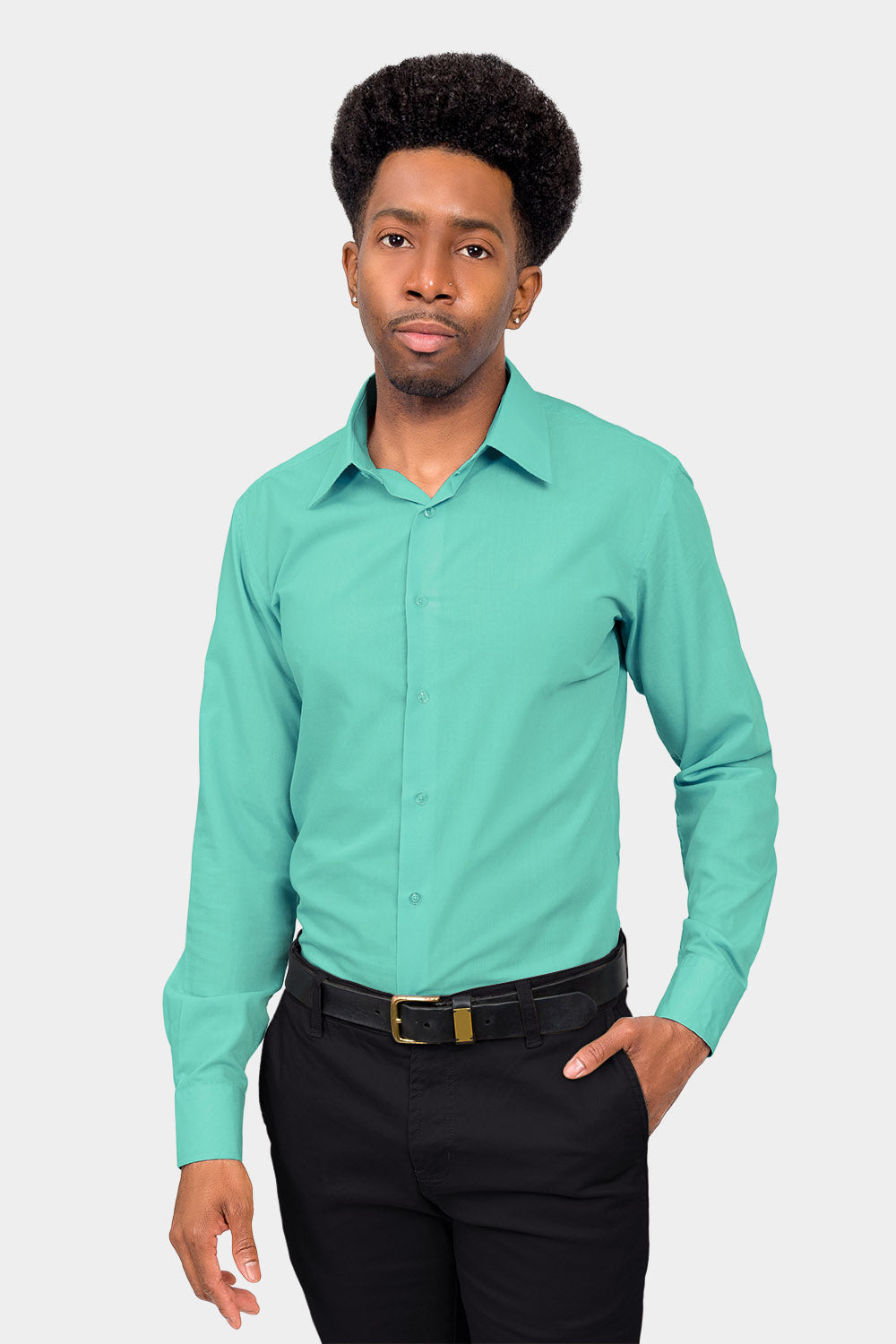 Men's Slim Fit Solid Color Dress Shirt (Aqua) Aqua / Medium/15-15.5 Neck/34-35 Sleeve Men's Slim Fit Solid Color Dress Shirt (Aqua) Aqua / Medium/15-15.5 Neck/34-35 Sleeve