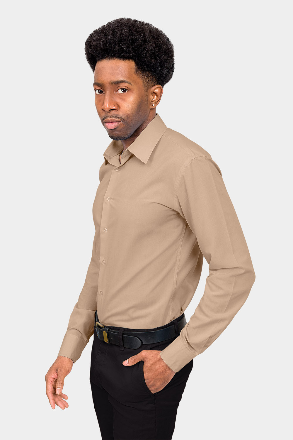 Men's Slim Fit Solid Color Dress Shirt (Beige), Beige / Large/16-16.5 Neck/32-33 Sleeve Men's Slim Fit Solid Color Dress Shirt (Beige), Beige / Large/16-16.5 Neck/32-33 Sleeve