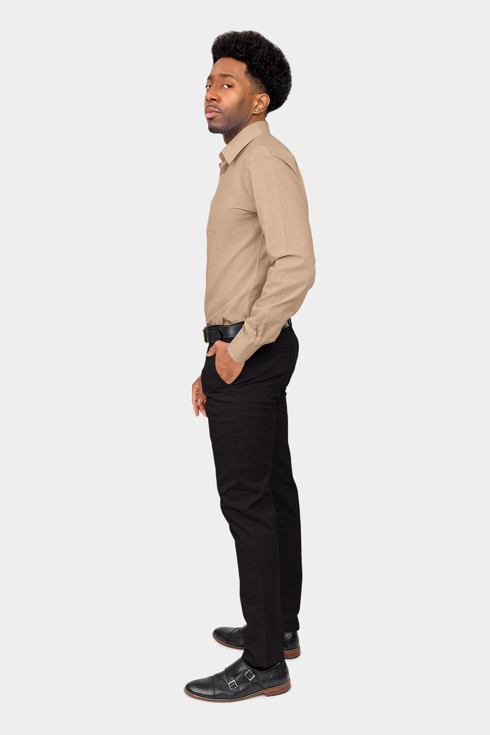 Men's Slim Fit Solid Color Dress Shirt (Beige), Beige / Large/16-16.5 Neck/32-33 Sleeve Men's Slim Fit Solid Color Dress Shirt (Beige), Beige / Large/16-16.5 Neck/32-33 Sleeve