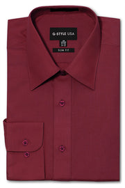 Men's Slim Fit Solid Color Dress Shirt (Burgundy) – G-Style USA