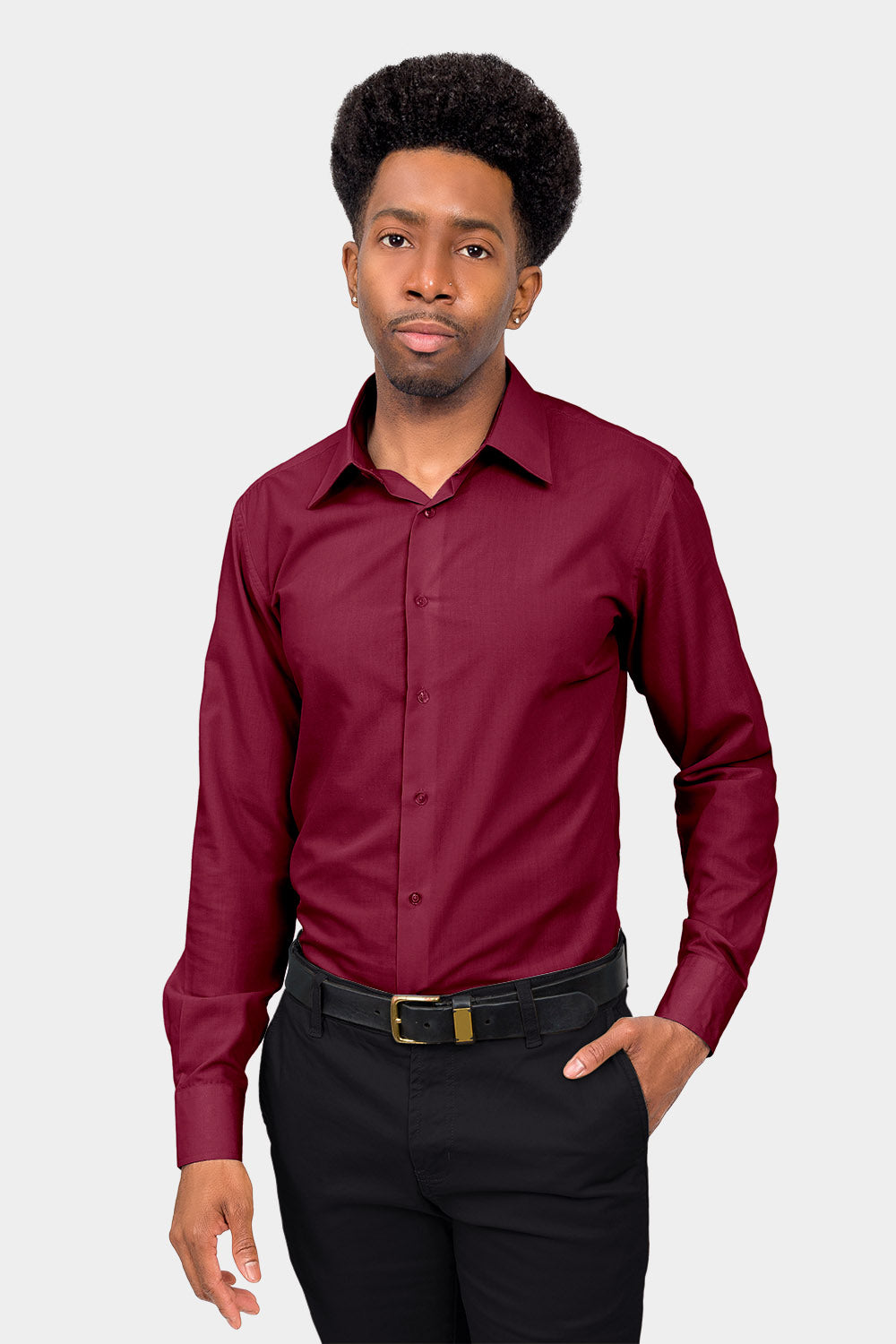 Men's Slim Fit Solid Color Dress Shirt (Burgundy) Burgundy / X-Large/17-17.5 Neck/34-35 Sleeve Men's Slim Fit Solid Color Dress Shirt (Burgundy) Burgundy / X-Large/17-17.5 Neck/34-35 Sleeve