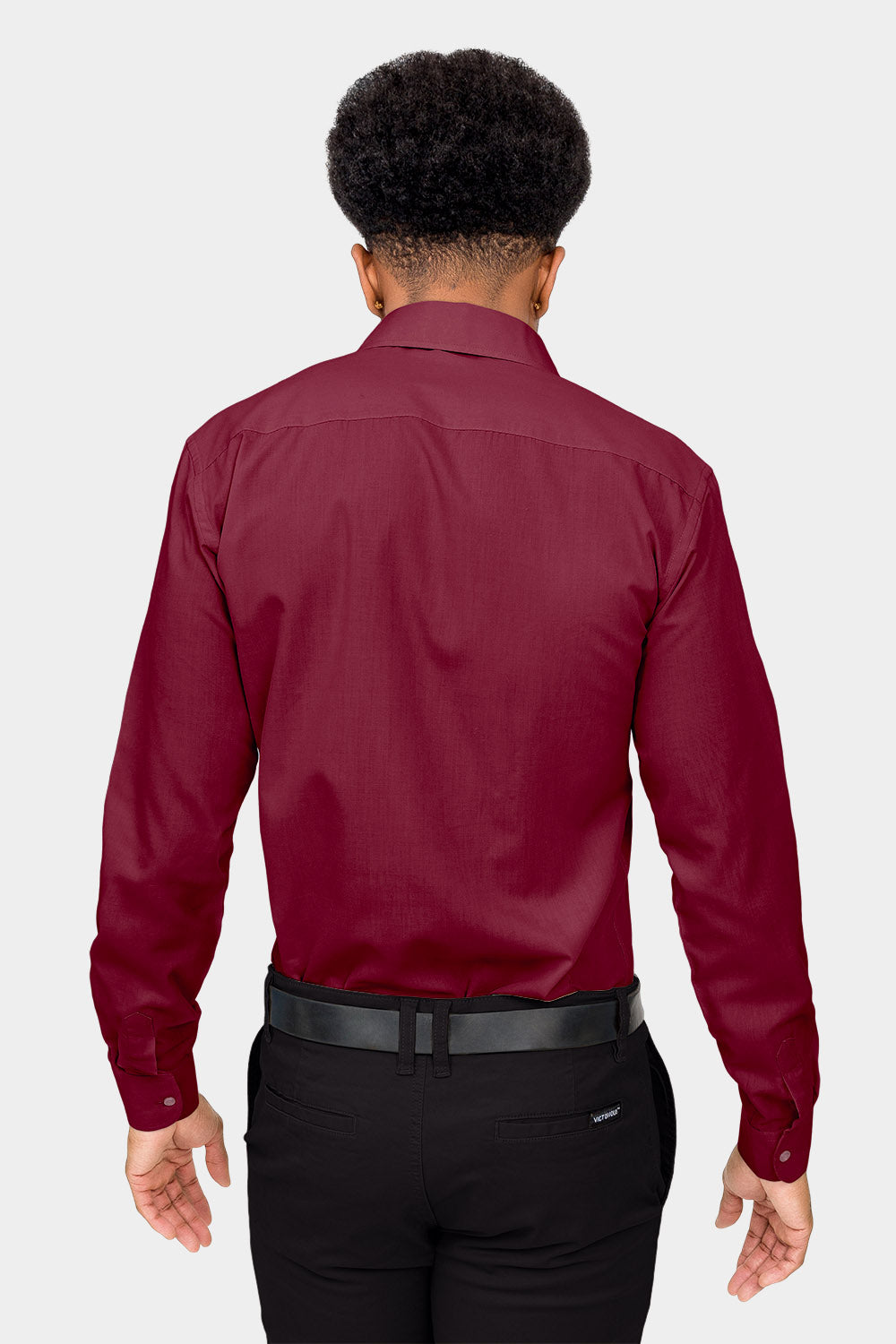 Men's Slim Fit Solid Color Dress Shirt (Burgundy) GStyle USA