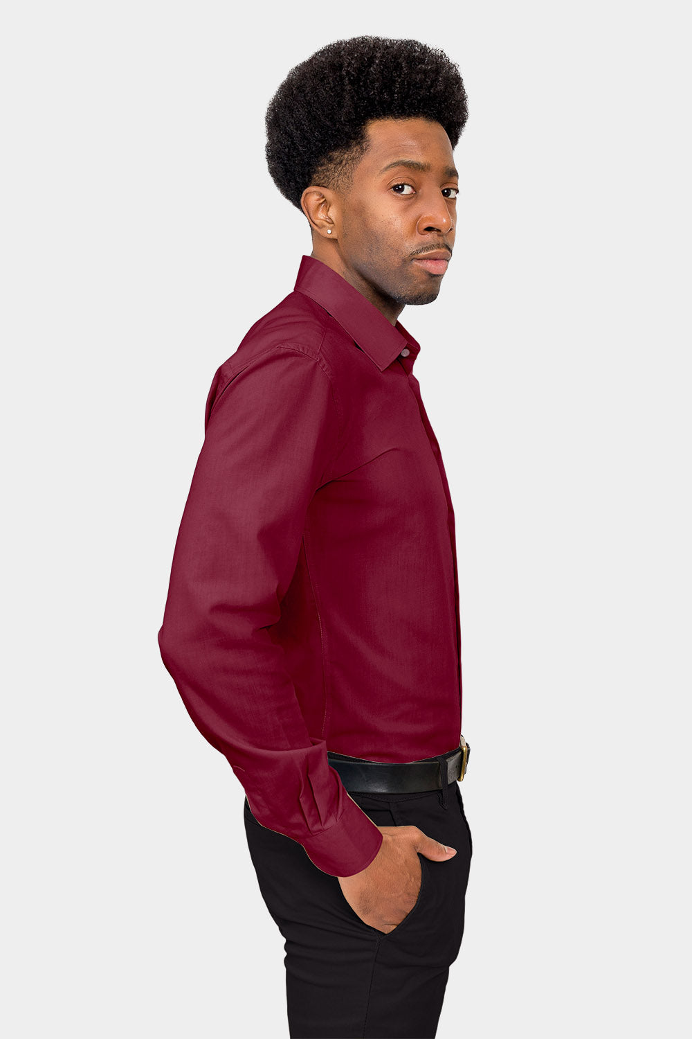 Men's Slim Fit Solid Color Dress Shirt (Burgundy), Burgundy / X-Large/17-17.5 Neck/36-37 Sleeve Men's Slim Fit Solid Color Dress Shirt (Burgundy), Burgundy / X-Large/17-17.5 Neck/36-37 Sleeve