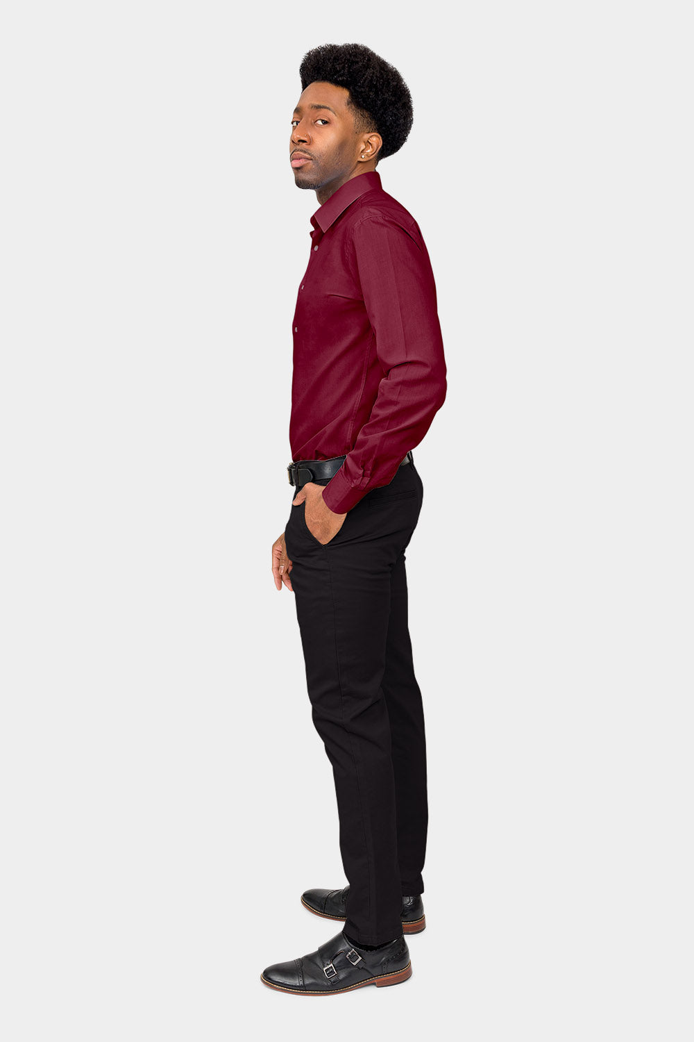 Men's Slim Fit Solid Color Dress Shirt (Burgundy), Burgundy / X-Large/17-17.5 Neck/36-37 Sleeve Men's Slim Fit Solid Color Dress Shirt (Burgundy), Burgundy / X-Large/17-17.5 Neck/36-37 Sleeve