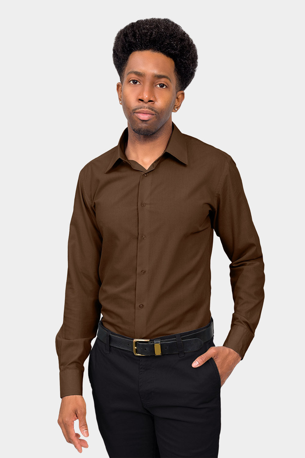 Men's Slim Fit Solid Color Dress Shirt (Brown), Brown / X-Large/17-17.5 Neck/36-37 Sleeve Men's Slim Fit Solid Color Dress Shirt (Brown), Brown / X-Large/17-17.5 Neck/36-37 Sleeve