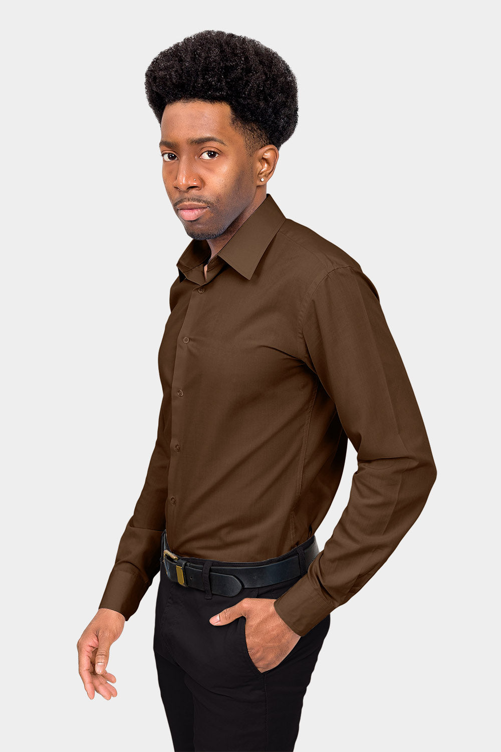 Men's Slim Fit Solid Color Dress Shirt (Brown), Brown / X-Large/17-17.5 Neck/36-37 Sleeve Men's Slim Fit Solid Color Dress Shirt (Brown), Brown / X-Large/17-17.5 Neck/36-37 Sleeve