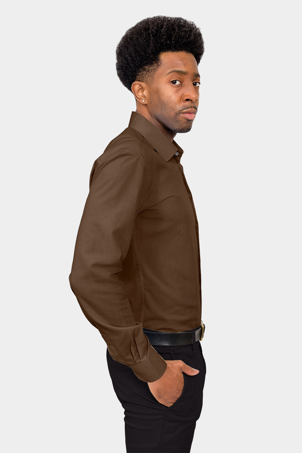 Men's Slim Fit Solid Color Dress Shirt (Brown), Brown / X-Large/17-17.5 Neck/36-37 Sleeve Men's Slim Fit Solid Color Dress Shirt (Brown), Brown / X-Large/17-17.5 Neck/36-37 Sleeve