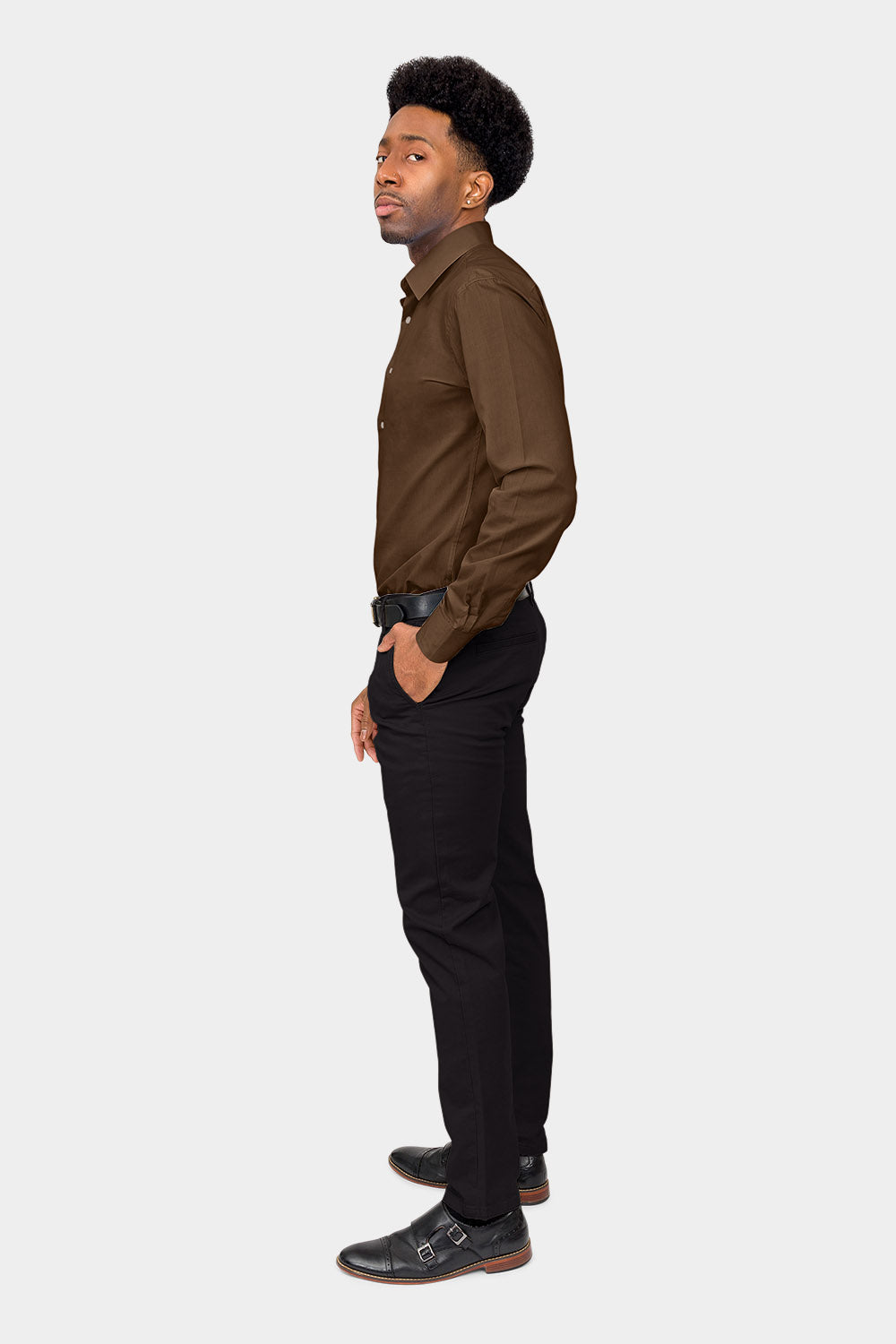 Men's Slim Fit Solid Color Dress Shirt (Brown), Brown / X-Large/17-17.5 Neck/36-37 Sleeve Men's Slim Fit Solid Color Dress Shirt (Brown), Brown / X-Large/17-17.5 Neck/36-37 Sleeve