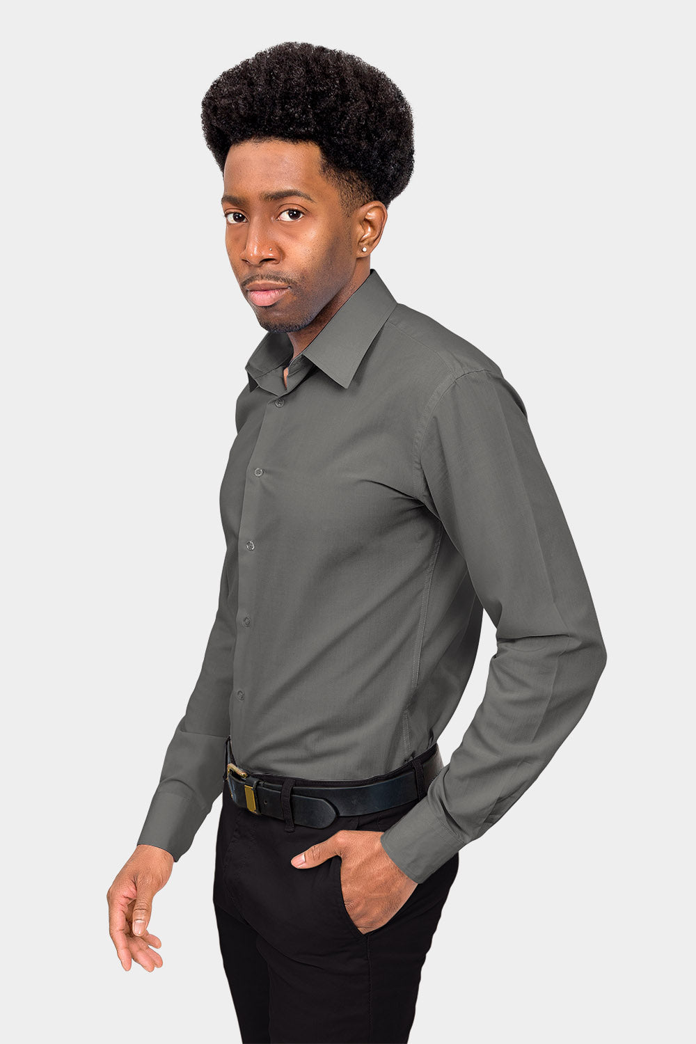 charcoal grey dress shirt Men's Slim Fit Solid Color Dress Shirt (Charcoal) Charcoal / Large/16-16.5 Neck/36-37 Sleeve