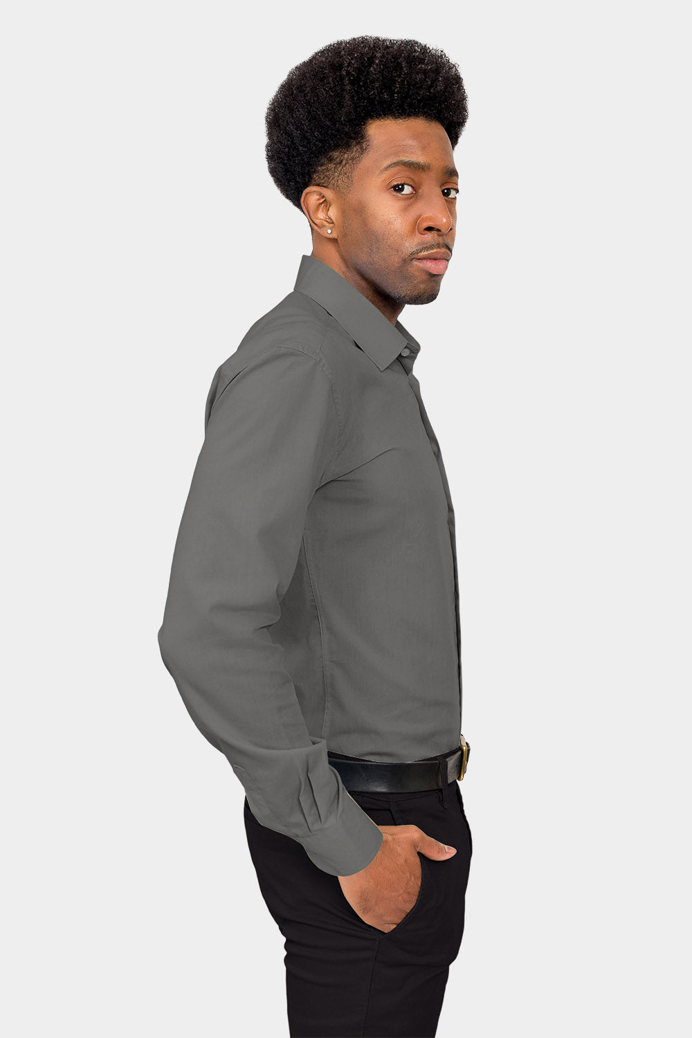 Men's Slim Fit Solid Color Dress Shirt (Charcoal) Charcoal / Large/16-16.5 Neck/36-37 Sleeve Men's Slim Fit Solid Color Dress Shirt (Charcoal) Charcoal / Large/16-16.5 Neck/36-37 Sleeve