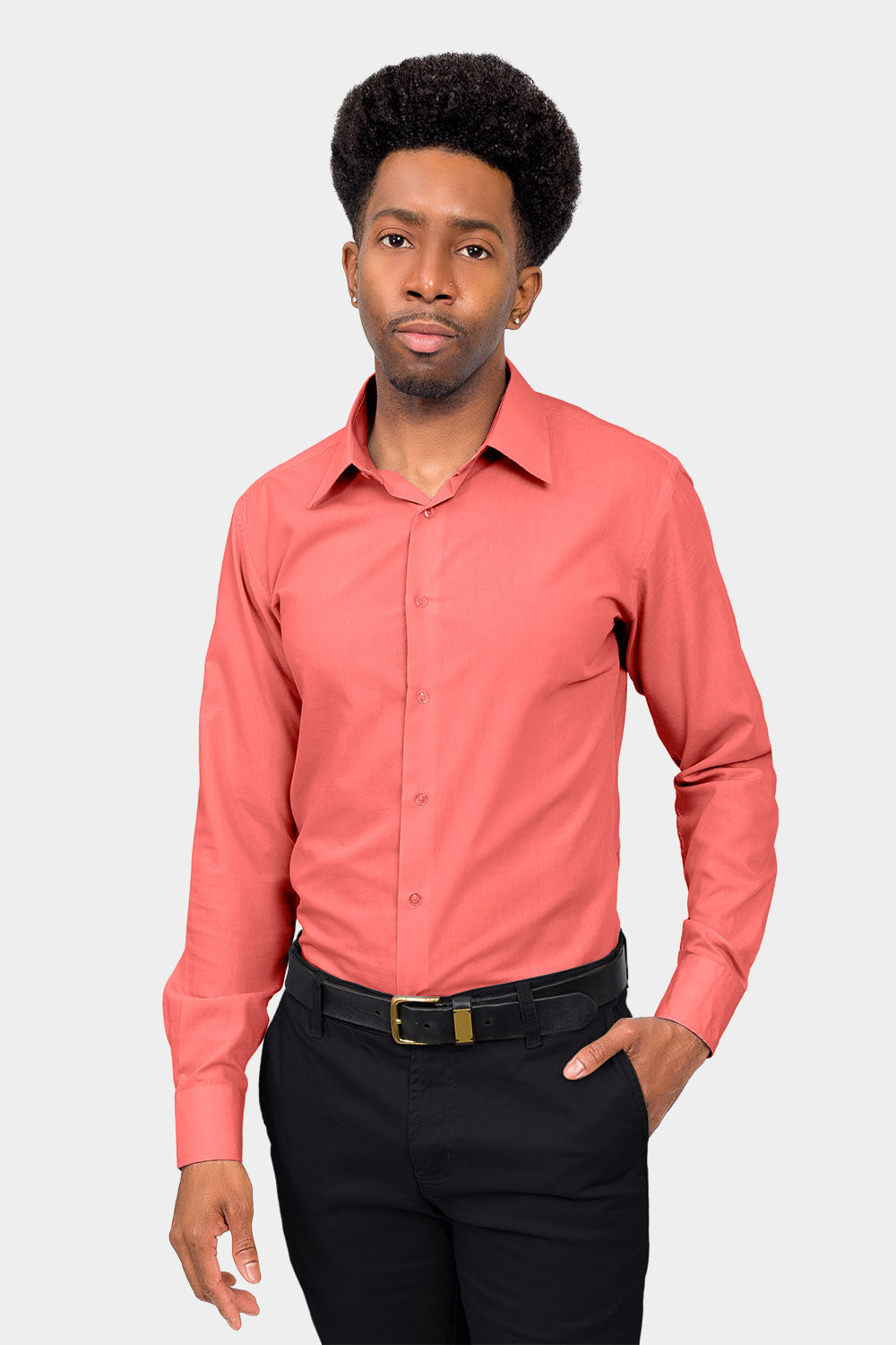 Men's Slim Fit Solid Color Dress Shirt (Coral) Coral / Medium/15-15.5 Neck/32-33 Sleeve Men's Slim Fit Solid Color Dress Shirt (Coral) Coral / Medium/15-15.5 Neck/32-33 Sleeve
